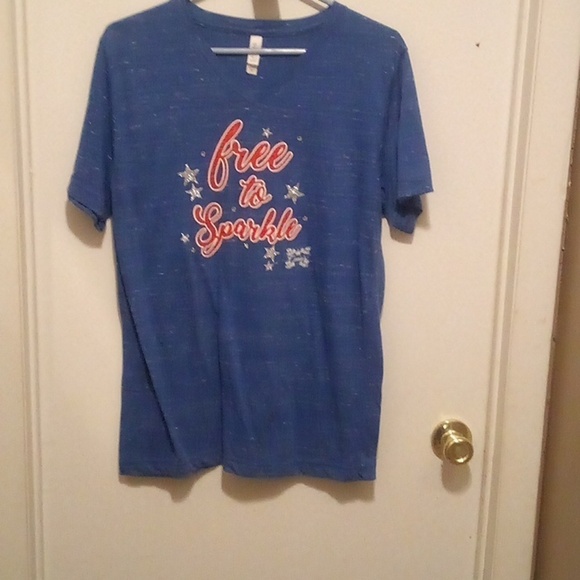 Bella-Canvas "Free To Sparkle" Blue T-Shirt With Glittery Stars - Medium - Picture 1 of 5